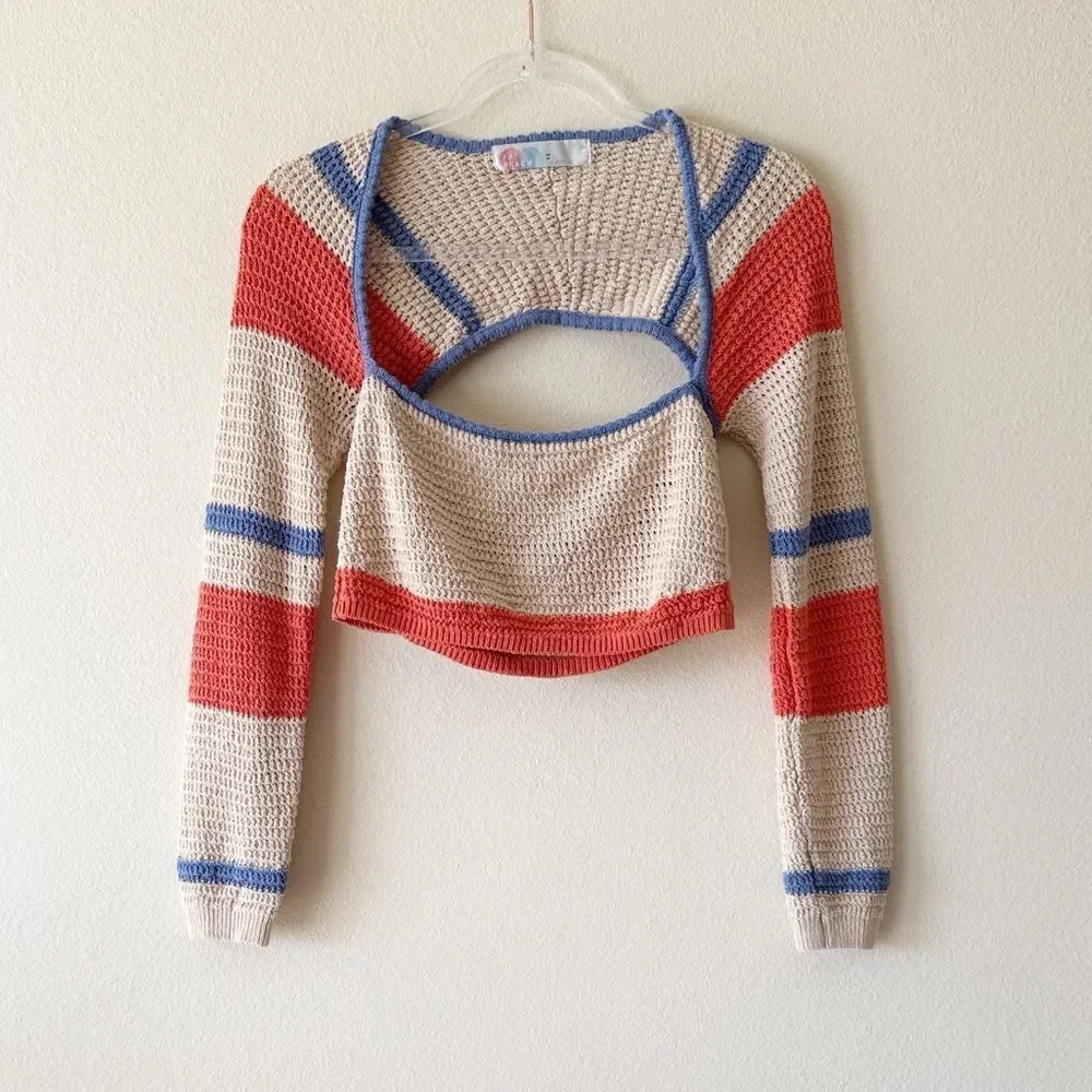 Free People Love Me Long Sleeve Fauxchet Striped Knit Sweater